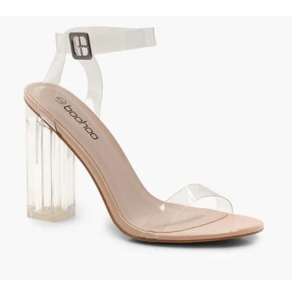 BooHoo Clear Block Barely There Heels US Size 7 - Picture 1 of 5